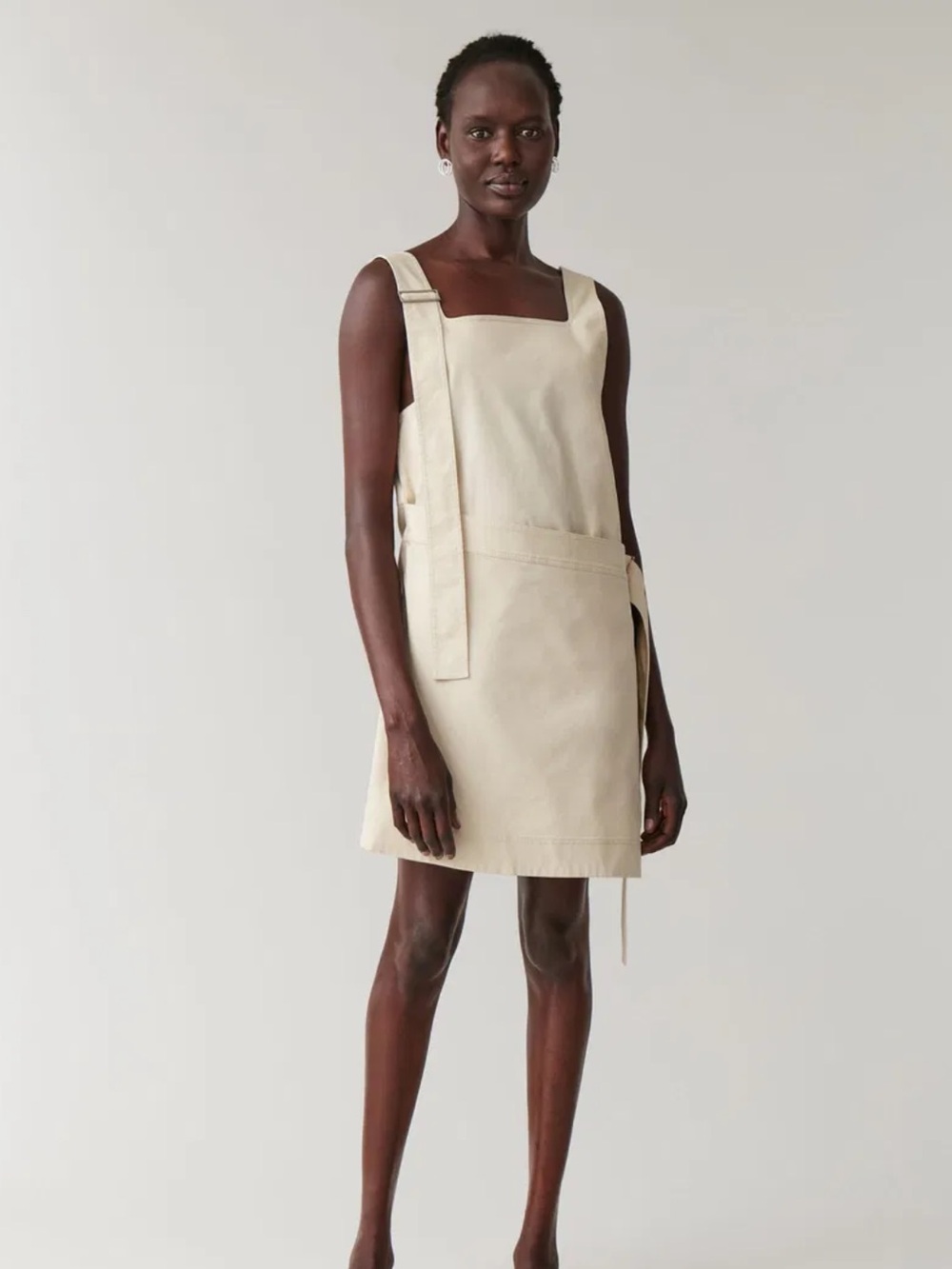 COS Asymmetrical Cream Strap Wrap Pinafore Cotton Dress